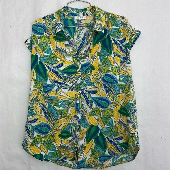 5/$25 Olive and Oak, tropical yellow green blue blouse button up size small - Picture 1 of 3